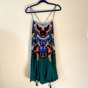 Intimately Free People abstract floral print mini dress with blue embroidery